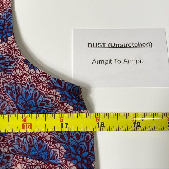 Cabi Burgundy & Blue Sleeveless Sheer Fan Blouse Women's Size Small - Picture 7 of 16